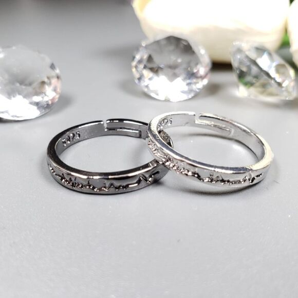 Brand New S925 Silver Heart Beats Patterns Couple Rings #2 - Picture 1 of 8